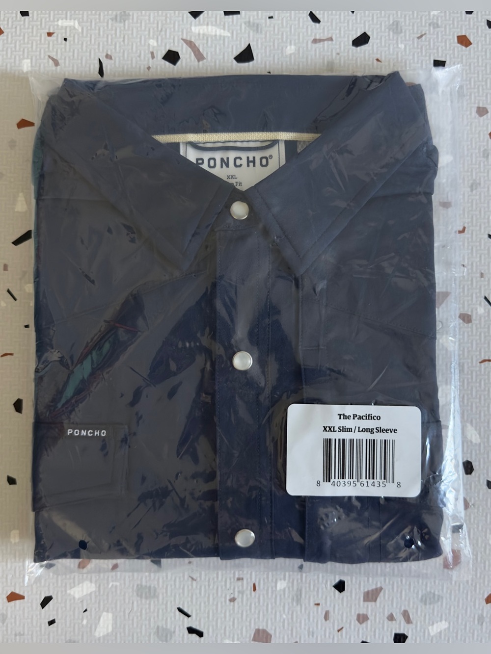Poncho The Pacifico Long Sleeve Shirt in Navy Size XXL Slim Fit - Picture 9 of 9